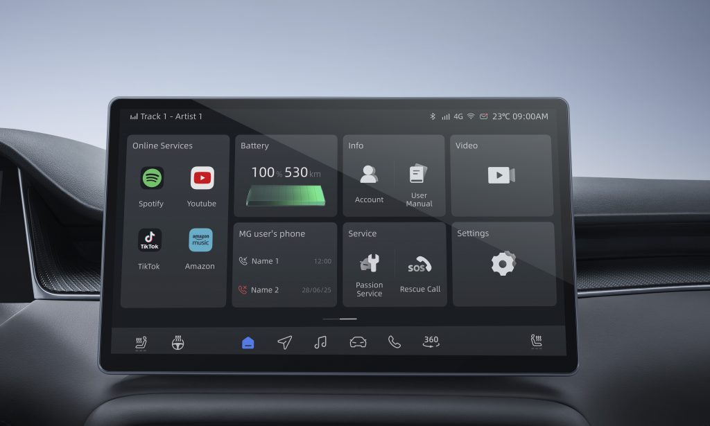mgs6-ev-infotainment-touchscreen-cockpit.jpg Infotainment-Touchscreen im Cockpit des MGS6 EV mit MG iSMART System, Navigation und Smartphone-Apps
