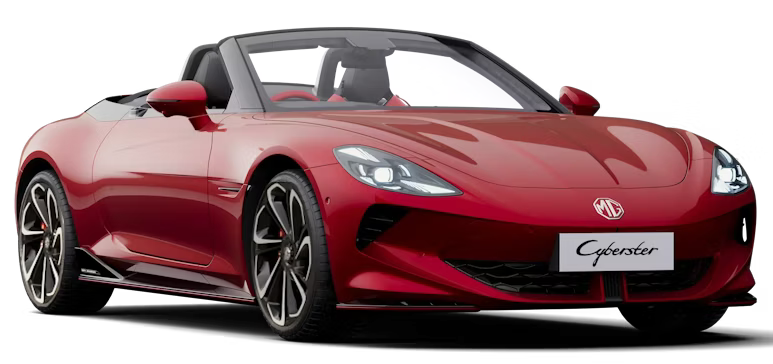 MG Cyberster Rot, Verdeck offen, Schwarze Felgen in 20 Zoll