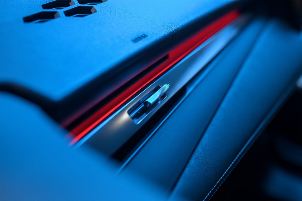 MG4 Urban Innenraum Ambientebeleuchtung Detail MG4 Urban Innenraum mit Ambientebeleuchtung im Detail